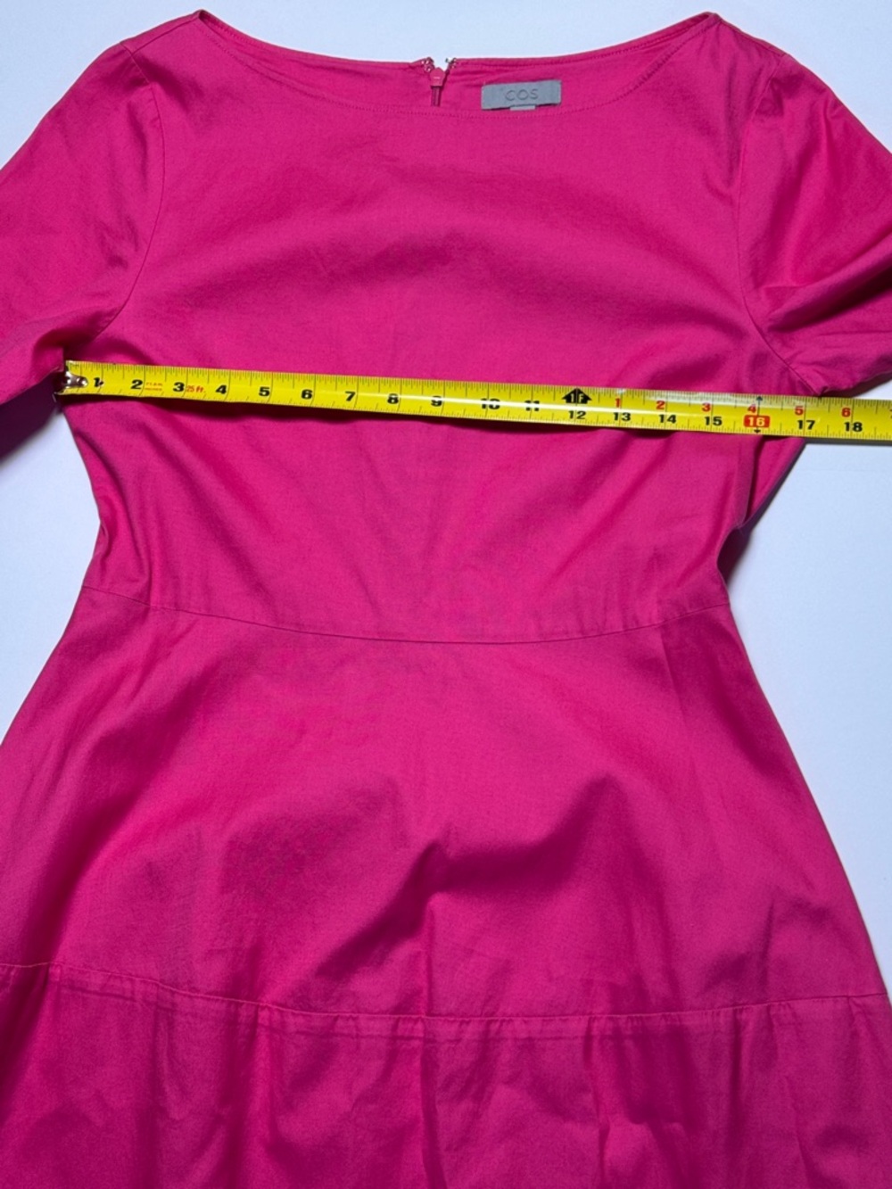 COS Day Dress 100% Cotton Bright Pink Fit and Flare‎ Midi Dress Scoop Neck 6 - Picture 4 of 13
